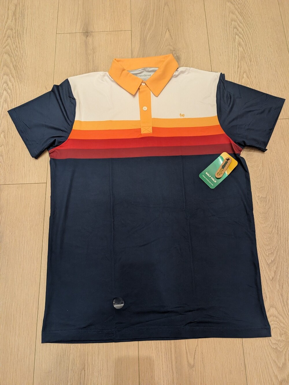 Tipsy Elves Navy Polo with Orange, Red & Cream Stripes 0212